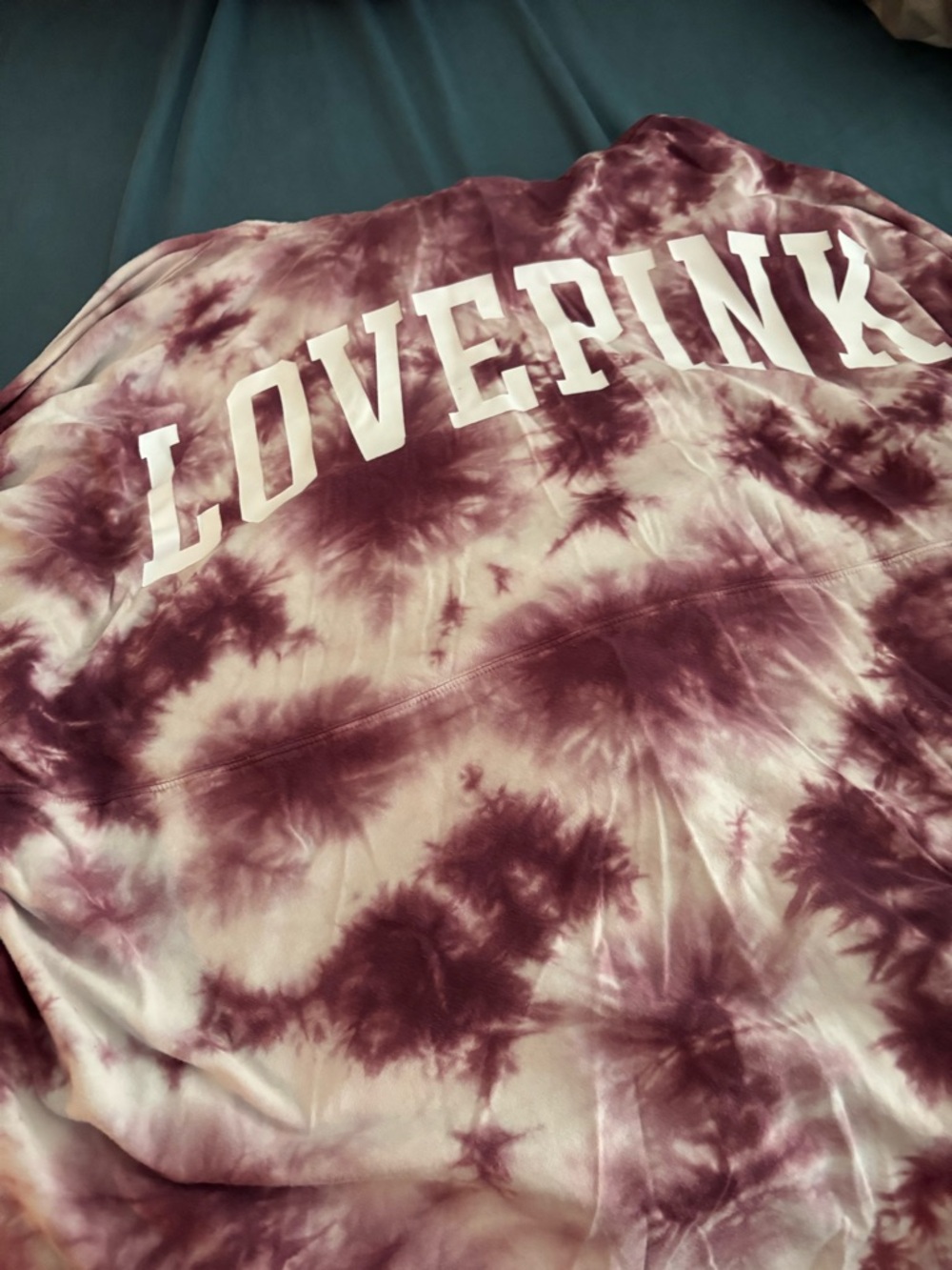PINK Victoria’s Secret Tie Dye Hoodie XXL Oversized Burgundy White Pullover - Picture 6 of 7